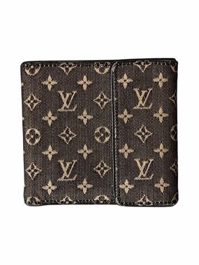 Louis Vuitton Mini Lin Compact Wallet Black Cream Monogram Denim Style